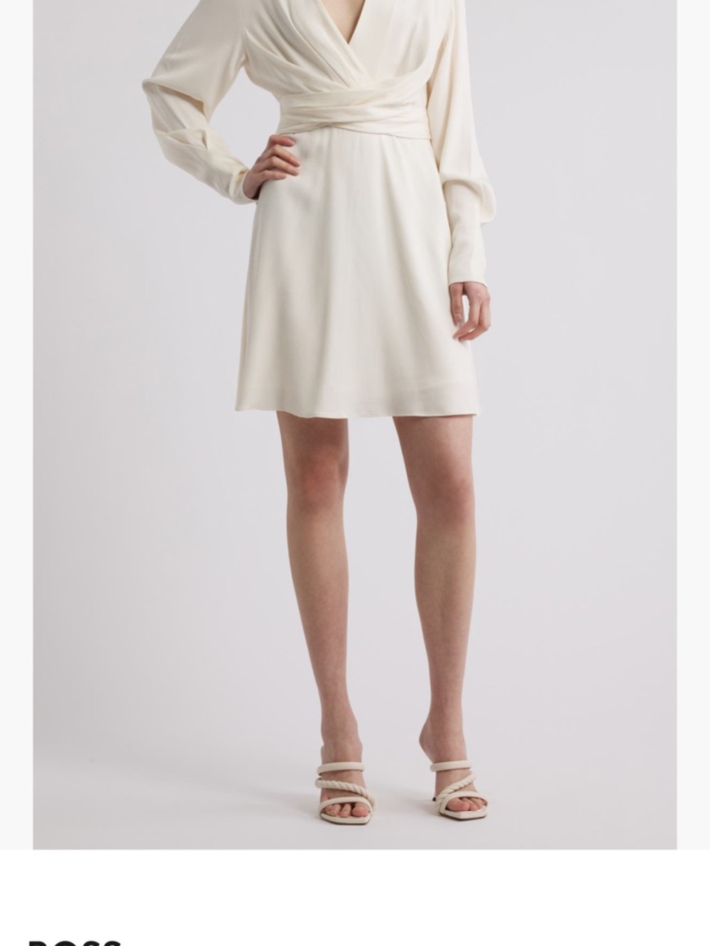 Boss Cream Long-Sleeve Wrap Mini Dress